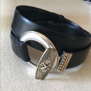 Chico’s Leather Black Silver and Gold Buckle